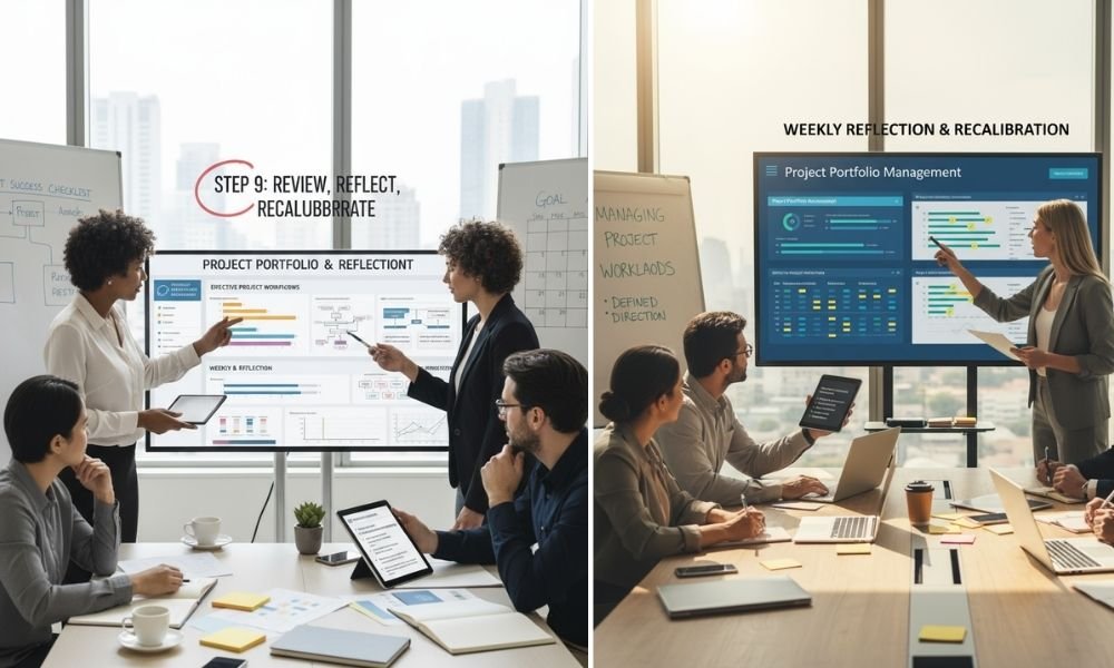 how to manage multiple projects with competing deadlines, Step 9 – Review, Reflect, and Recalibrate Weekly
