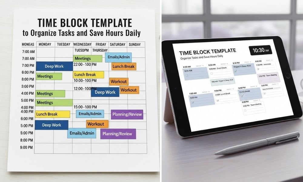 Time Block Layout Examples Time Block Template To Organize Tasks And Save Hours Daily
