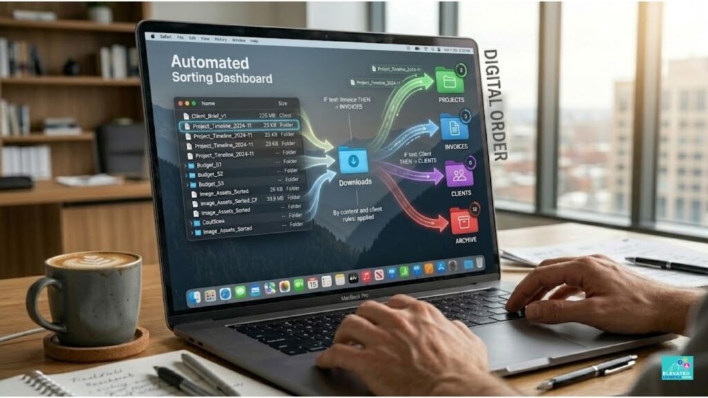 Minimalist digital workspace tools and premium hardware for efficient file management.