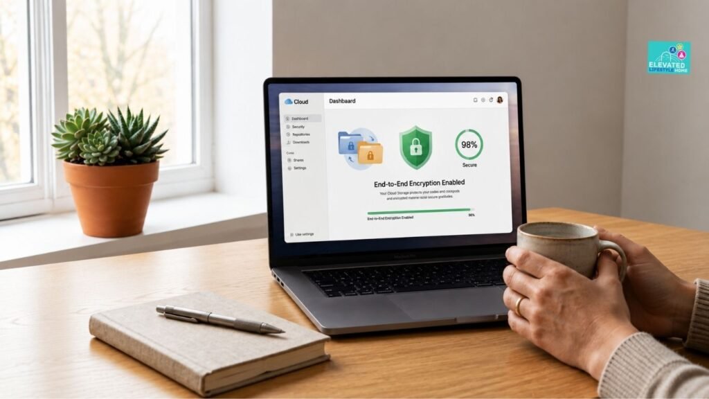 Encrypted cloud storage dashboard protecting personal files with end-to-end encryption