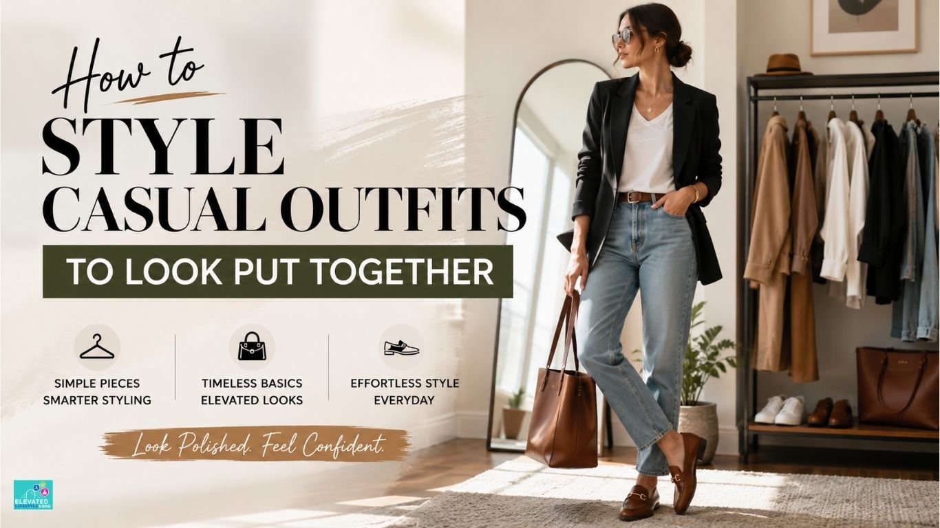 How to style casual outfits to look put together using timeless wardrobe basics, a blazer, jeans, and classic leather accessories.
