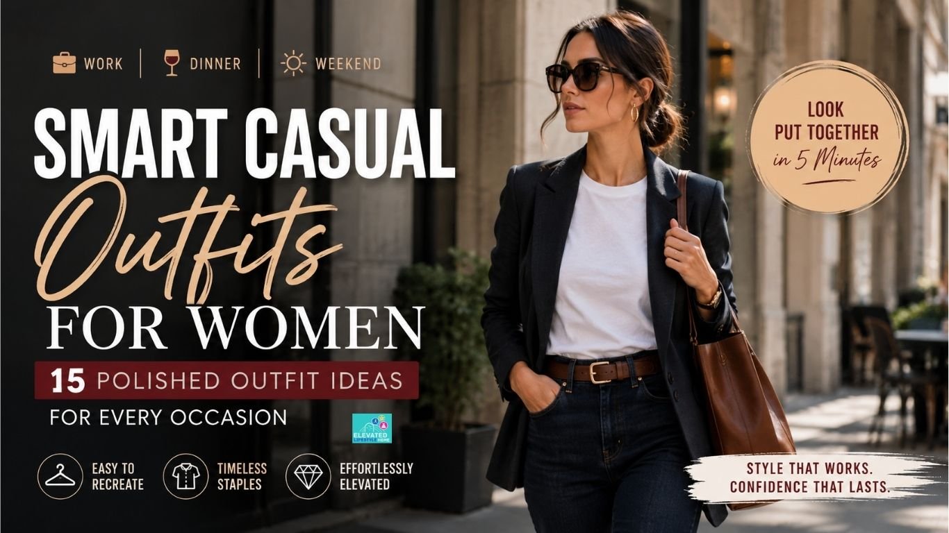 Woman wearing a polished smart casual outfit with a blazer, white tee, dark jeans, and loafers